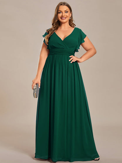LILYANA™ | Vestido de dama de honor en gasa con mangas plisadas y abertura en la espalda