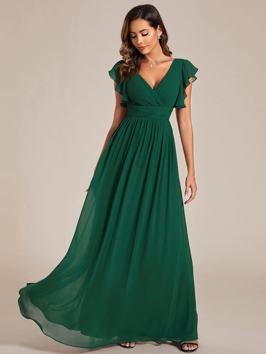 LILYANA™ | Vestido de dama de honor en gasa con mangas plisadas y abertura en la espalda