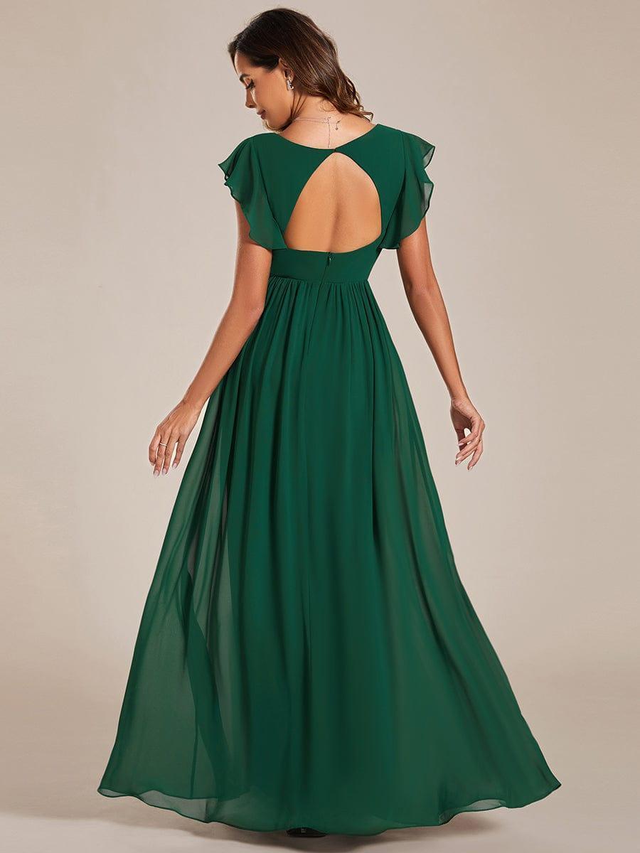 LILYANA™ | Vestido de dama de honor en gasa con mangas plisadas y abertura en la espalda