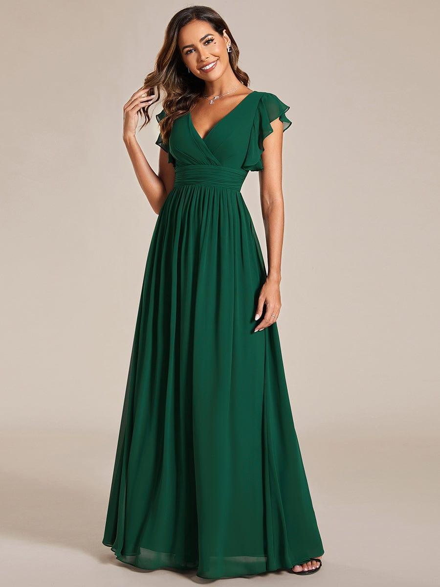 LILYANA™ | Vestido de dama de honor en gasa con mangas plisadas y abertura en la espalda