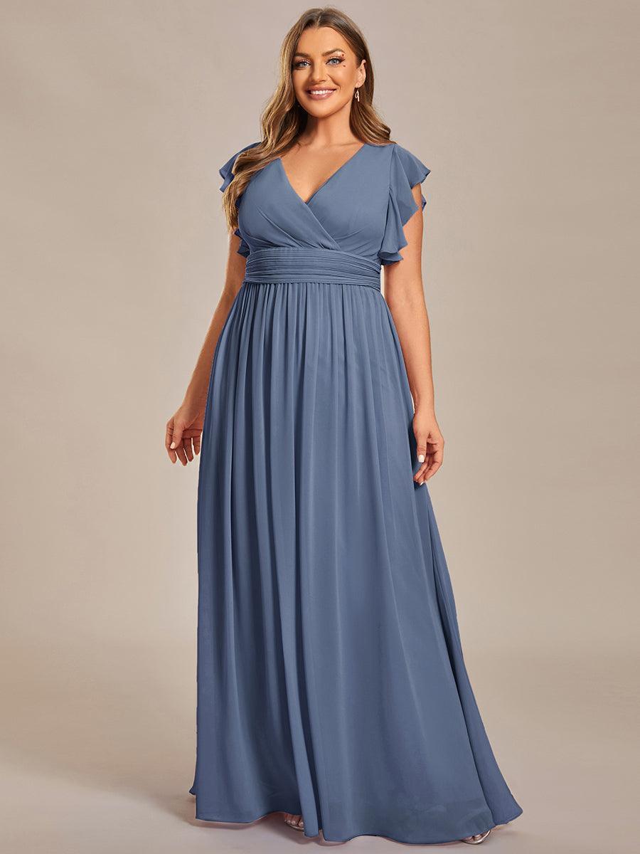 LILYANA™ | Vestido de dama de honor en gasa con mangas plisadas y abertura en la espalda