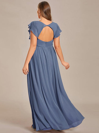 LILYANA™ | Vestido de dama de honor en gasa con mangas plisadas y abertura en la espalda