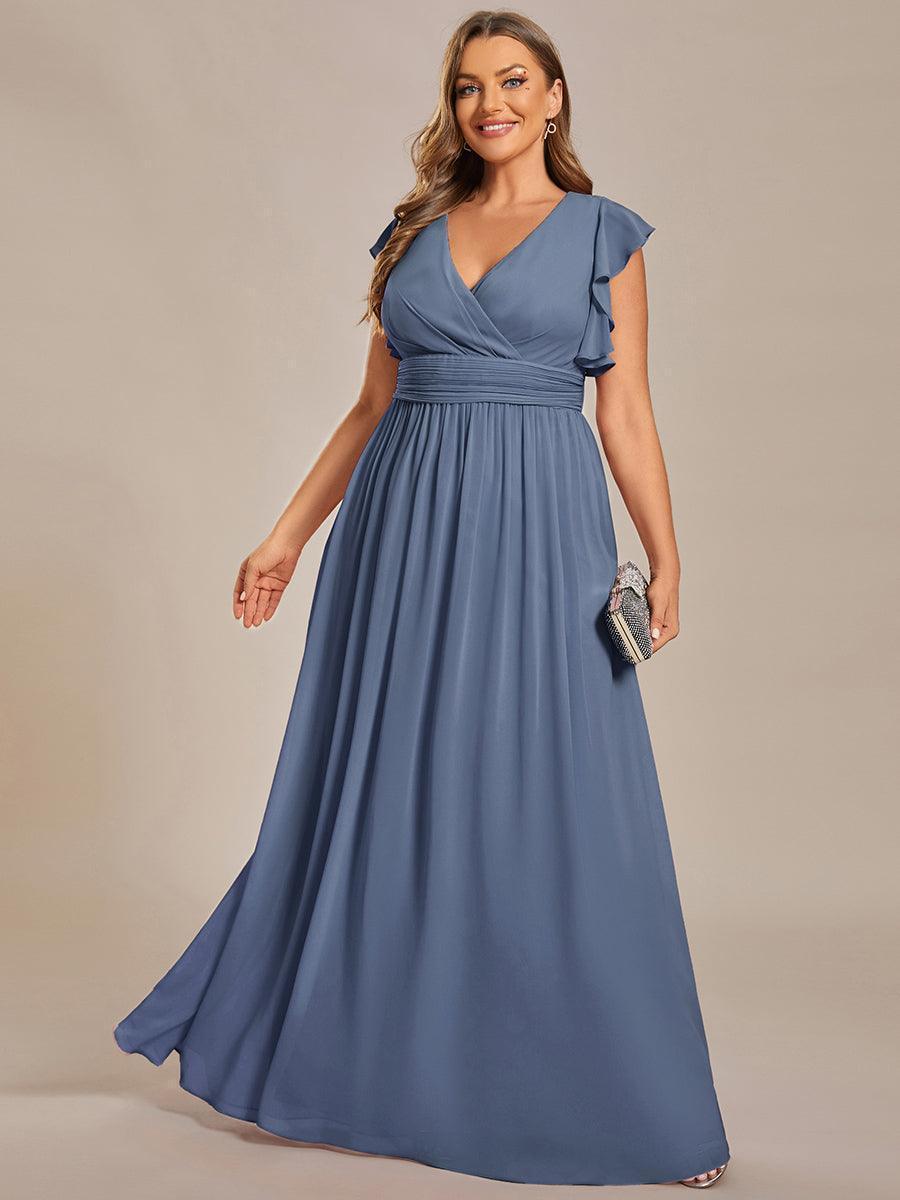 LILYANA™ | Vestido de dama de honor en gasa con mangas plisadas y abertura en la espalda