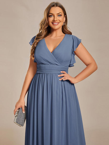 LILYANA™ | Vestido de dama de honor en gasa con mangas plisadas y abertura en la espalda