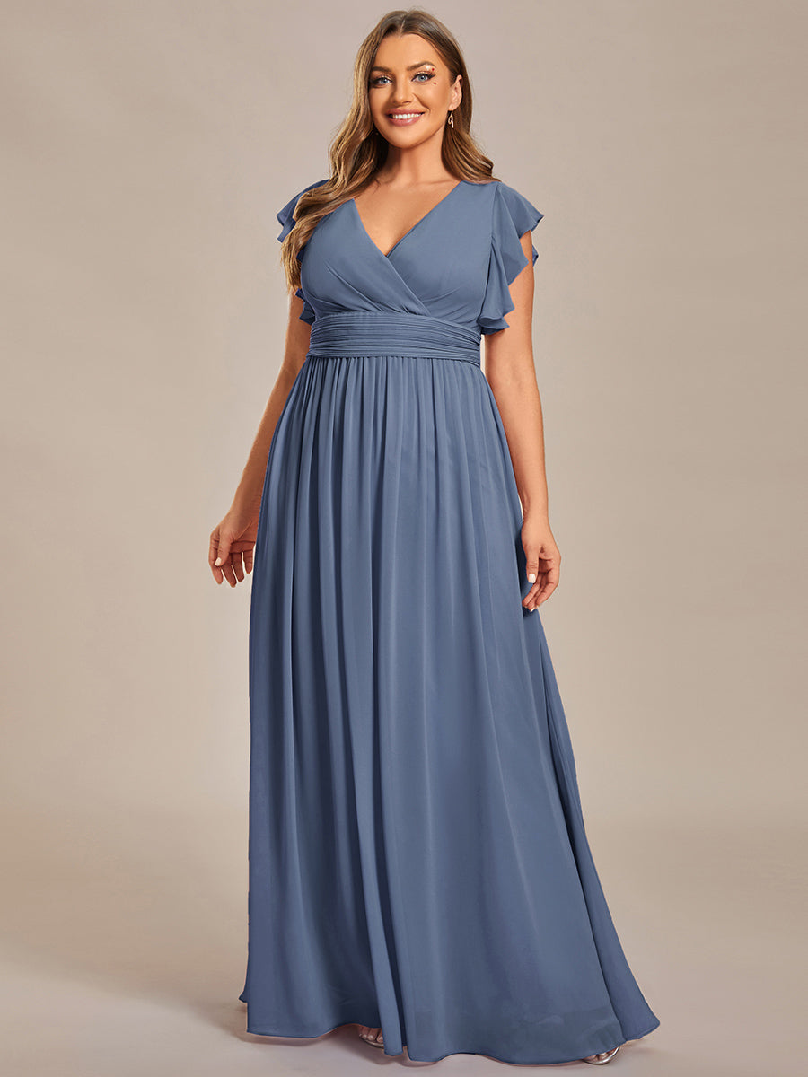 LILYANA™ | Vestido de dama de honor en gasa con mangas plisadas y abertura en la espalda