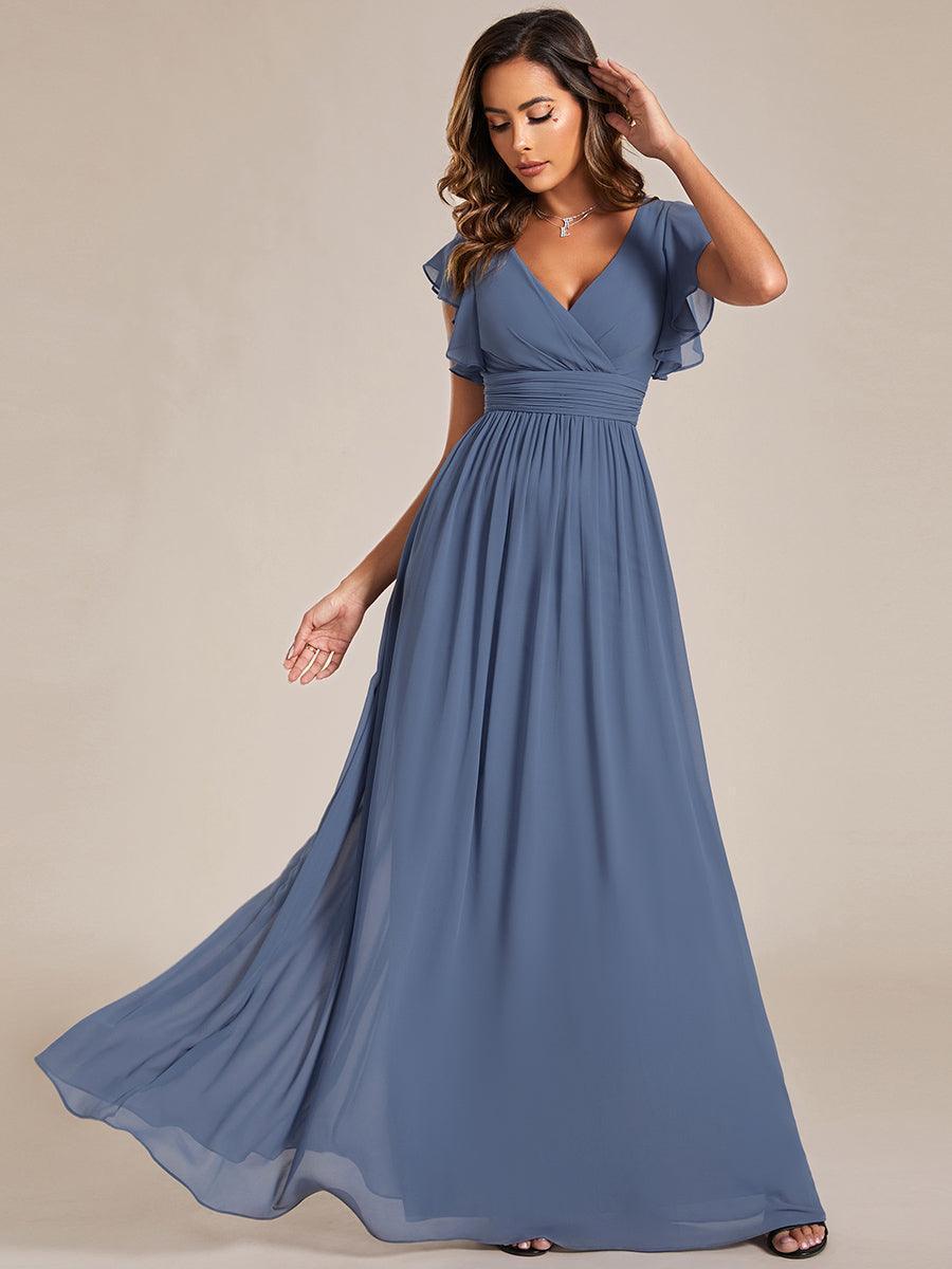 LILYANA™ | Vestido de dama de honor en gasa con mangas plisadas y abertura en la espalda