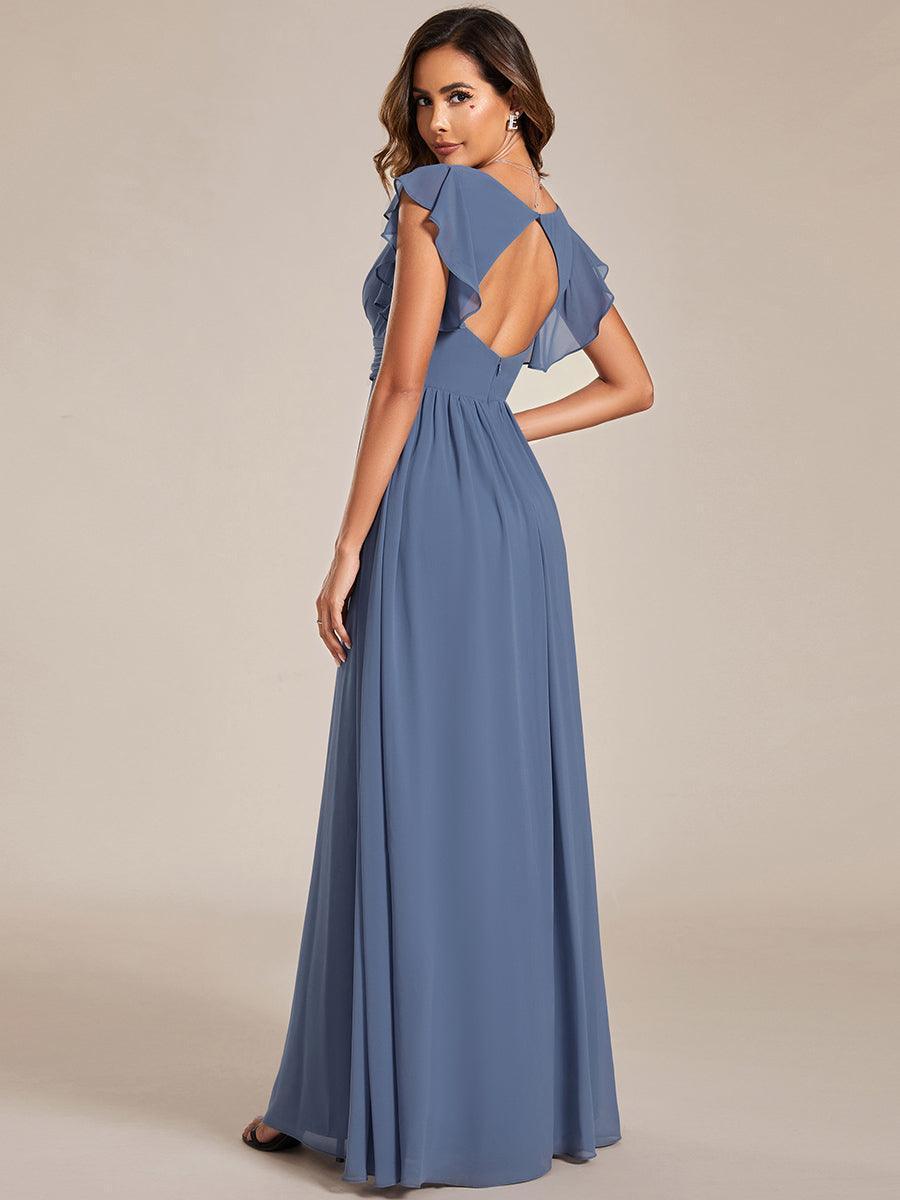 LILYANA™ | Vestido de dama de honor en gasa con mangas plisadas y abertura en la espalda