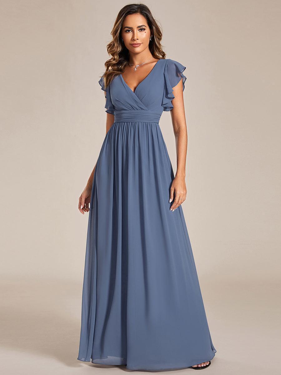 LILYANA™ | Vestido de dama de honor en gasa con mangas plisadas y abertura en la espalda