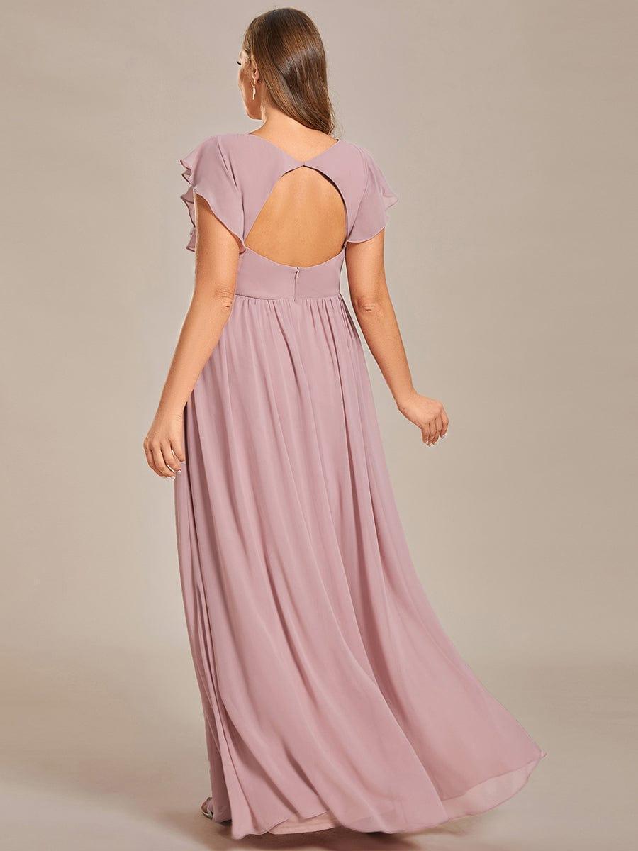 LILYANA™ | Vestido de dama de honor en gasa con mangas plisadas y abertura en la espalda