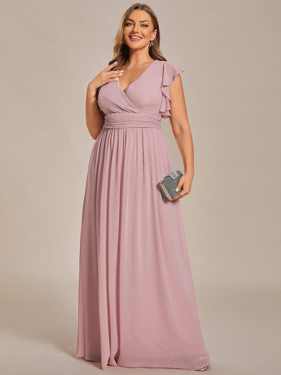 LILYANA™ | Vestido de dama de honor en gasa con mangas plisadas y abertura en la espalda
