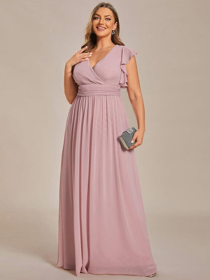 LILYANA™ | Vestido de dama de honor en gasa con mangas plisadas y abertura en la espalda