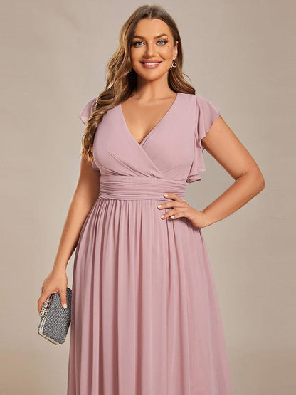 LILYANA™ | Vestido de dama de honor en gasa con mangas plisadas y abertura en la espalda