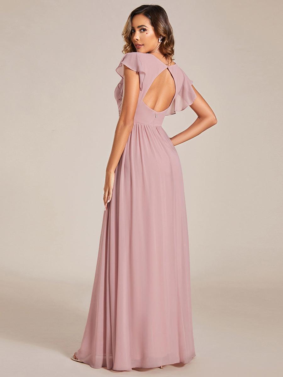 LILYANA™ | Vestido de dama de honor en gasa con mangas plisadas y abertura en la espalda