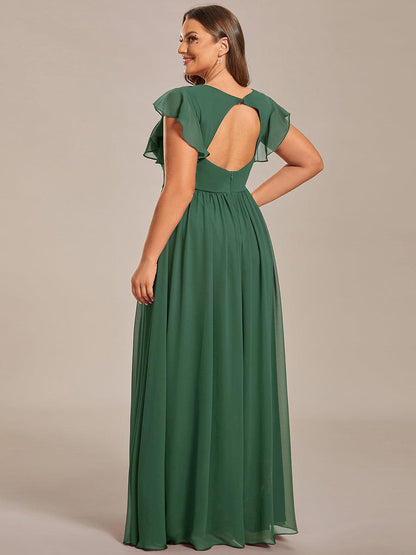LILYANA™ | Vestido de dama de honor en gasa con mangas plisadas y abertura en la espalda