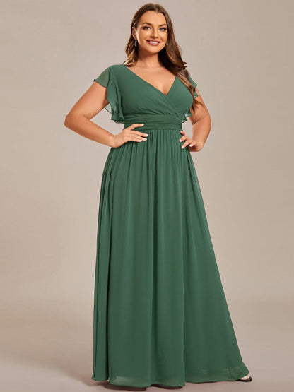 LILYANA™ | Vestido de dama de honor en gasa con mangas plisadas y abertura en la espalda