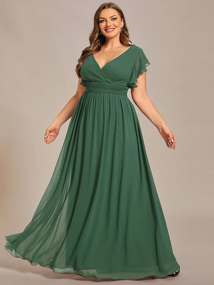 LILYANA™ | Vestido de dama de honor en gasa con mangas plisadas y abertura en la espalda