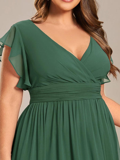 LILYANA™ | Vestido de dama de honor en gasa con mangas plisadas y abertura en la espalda