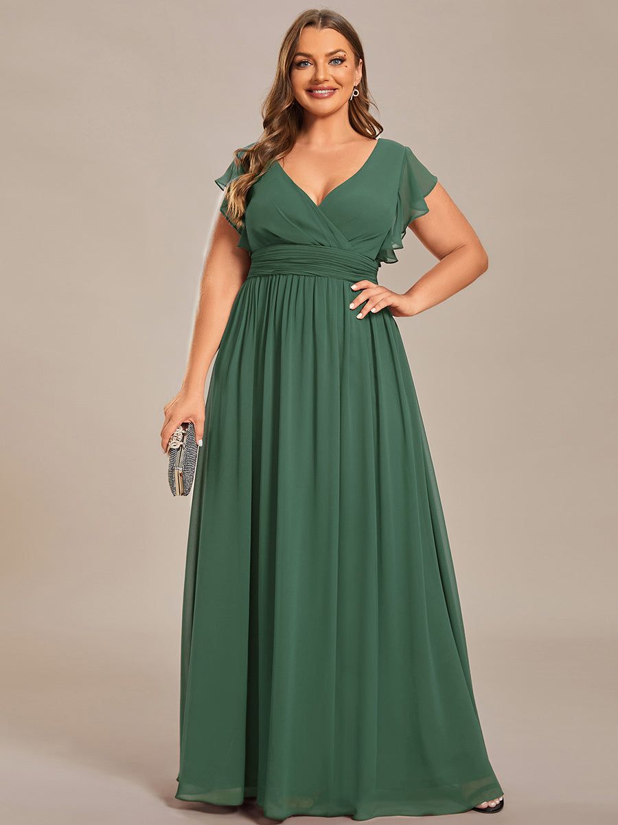 LILYANA™ | Vestido de dama de honor en gasa con mangas plisadas y abertura en la espalda