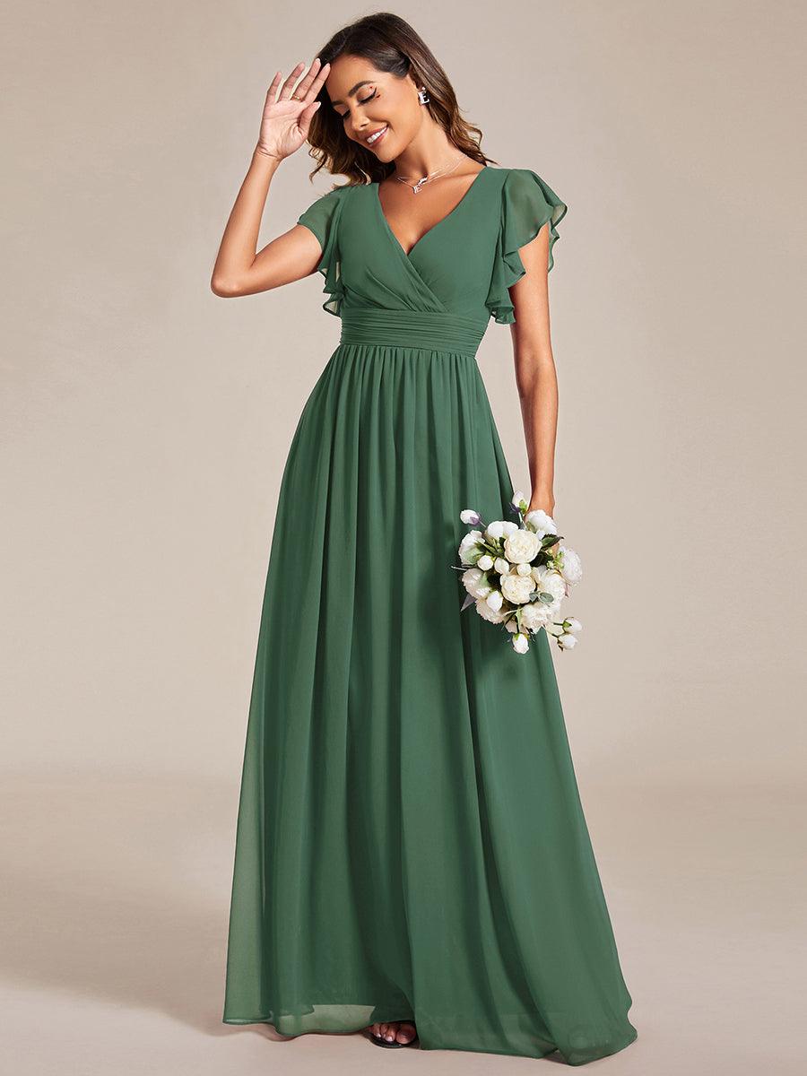 LILYANA™ | Vestido de dama de honor en gasa con mangas plisadas y abertura en la espalda