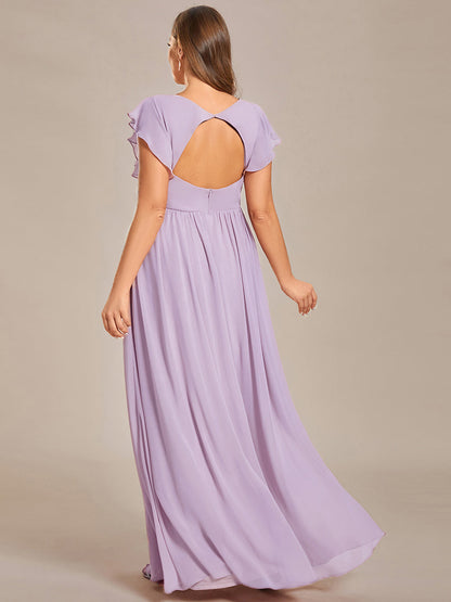 LILYANA™ | Vestido de dama de honor en gasa con mangas plisadas y abertura en la espalda