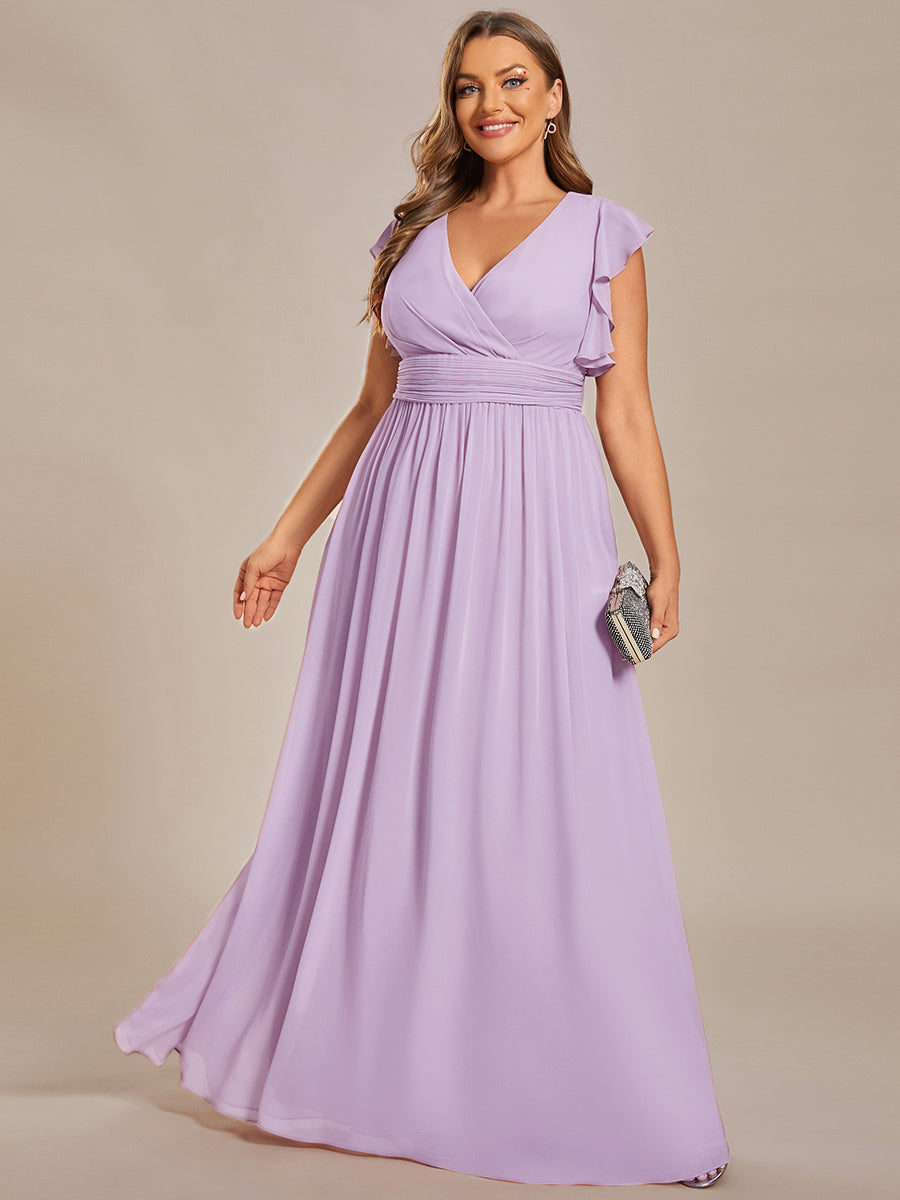 LILYANA™ | Vestido de dama de honor en gasa con mangas plisadas y abertura en la espalda