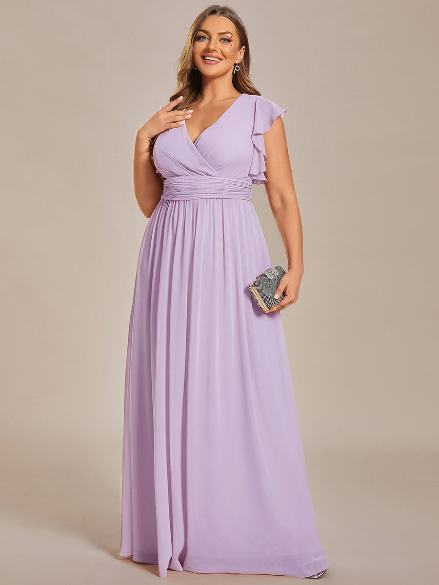 LILYANA™ | Vestido de dama de honor en gasa con mangas plisadas y abertura en la espalda