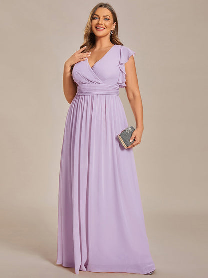LILYANA™ | Vestido de dama de honor en gasa con mangas plisadas y abertura en la espalda