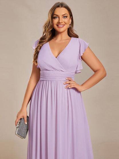 LILYANA™ | Vestido de dama de honor en gasa con mangas plisadas y abertura en la espalda