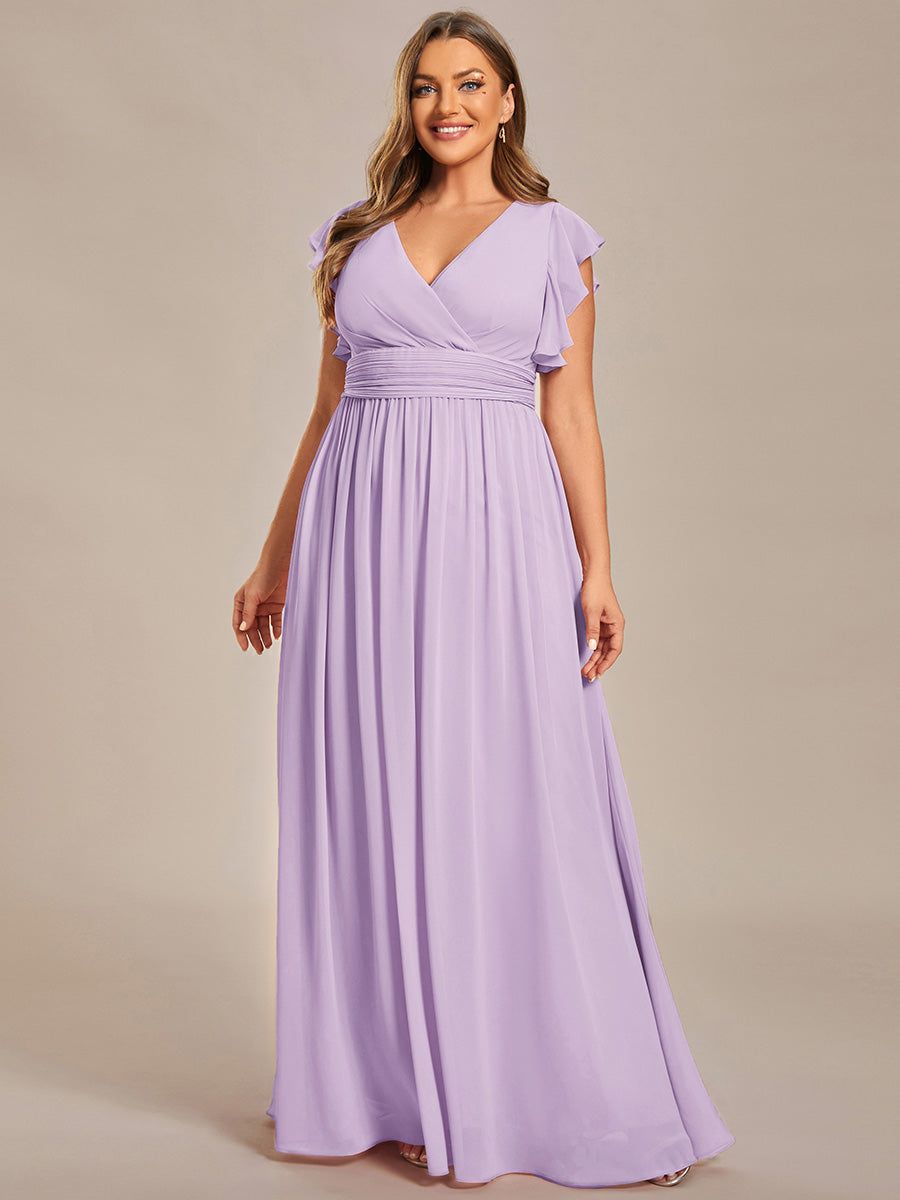 LILYANA™ | Vestido de dama de honor en gasa con mangas plisadas y abertura en la espalda