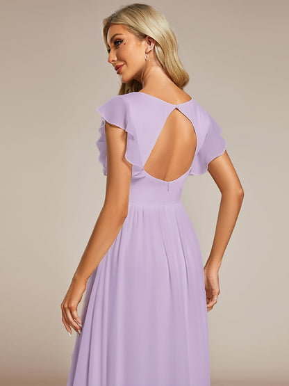 LILYANA™ | Vestido de dama de honor en gasa con mangas plisadas y abertura en la espalda