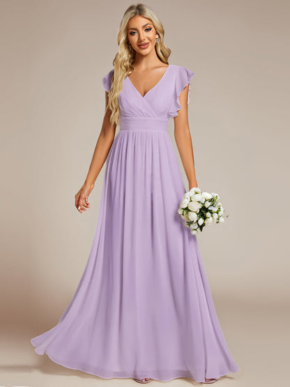 LILYANA™ | Vestido de dama de honor en gasa con mangas plisadas y abertura en la espalda