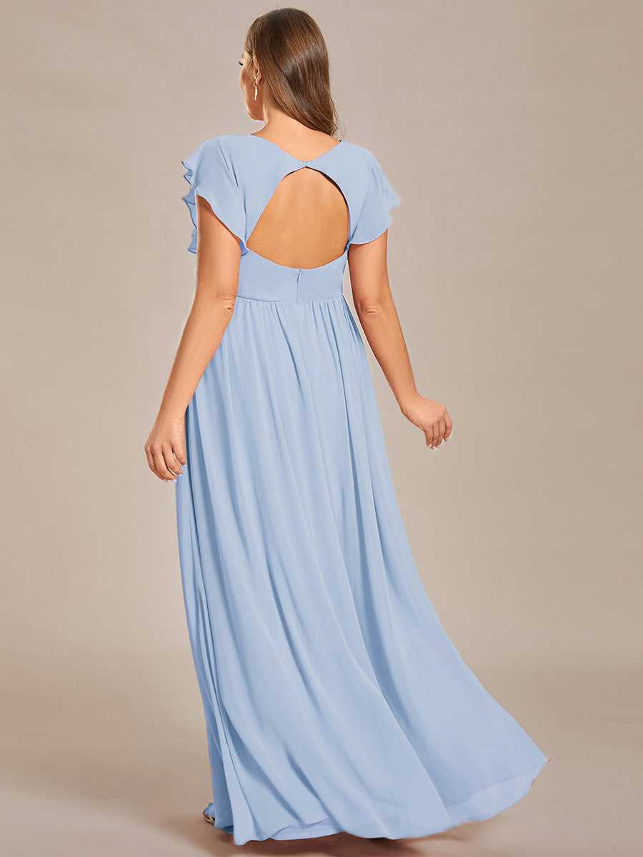 LILYANA™ | Vestido de dama de honor en gasa con mangas plisadas y abertura en la espalda