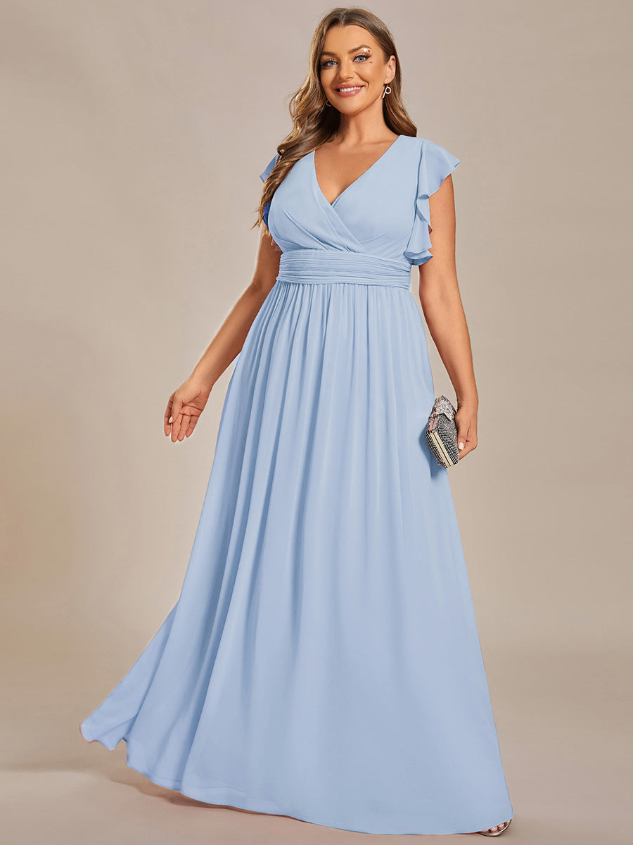 LILYANA™ | Vestido de dama de honor en gasa con mangas plisadas y abertura en la espalda
