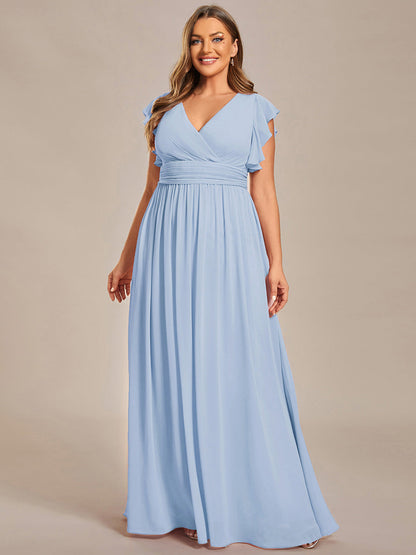 LILYANA™ | Vestido de dama de honor en gasa con mangas plisadas y abertura en la espalda