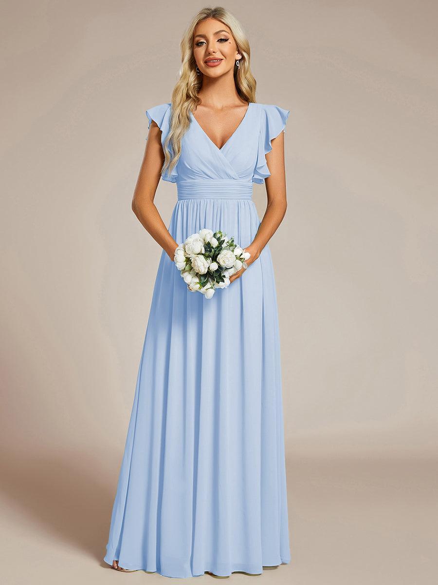 LILYANA™ | Vestido de dama de honor en gasa con mangas plisadas y abertura en la espalda