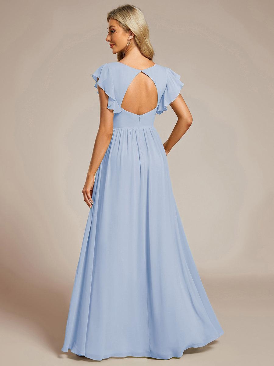 LILYANA™ | Vestido de dama de honor en gasa con mangas plisadas y abertura en la espalda