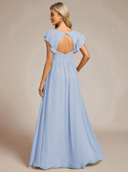 LILYANA™ | Vestido de dama de honor en gasa con mangas plisadas y abertura en la espalda