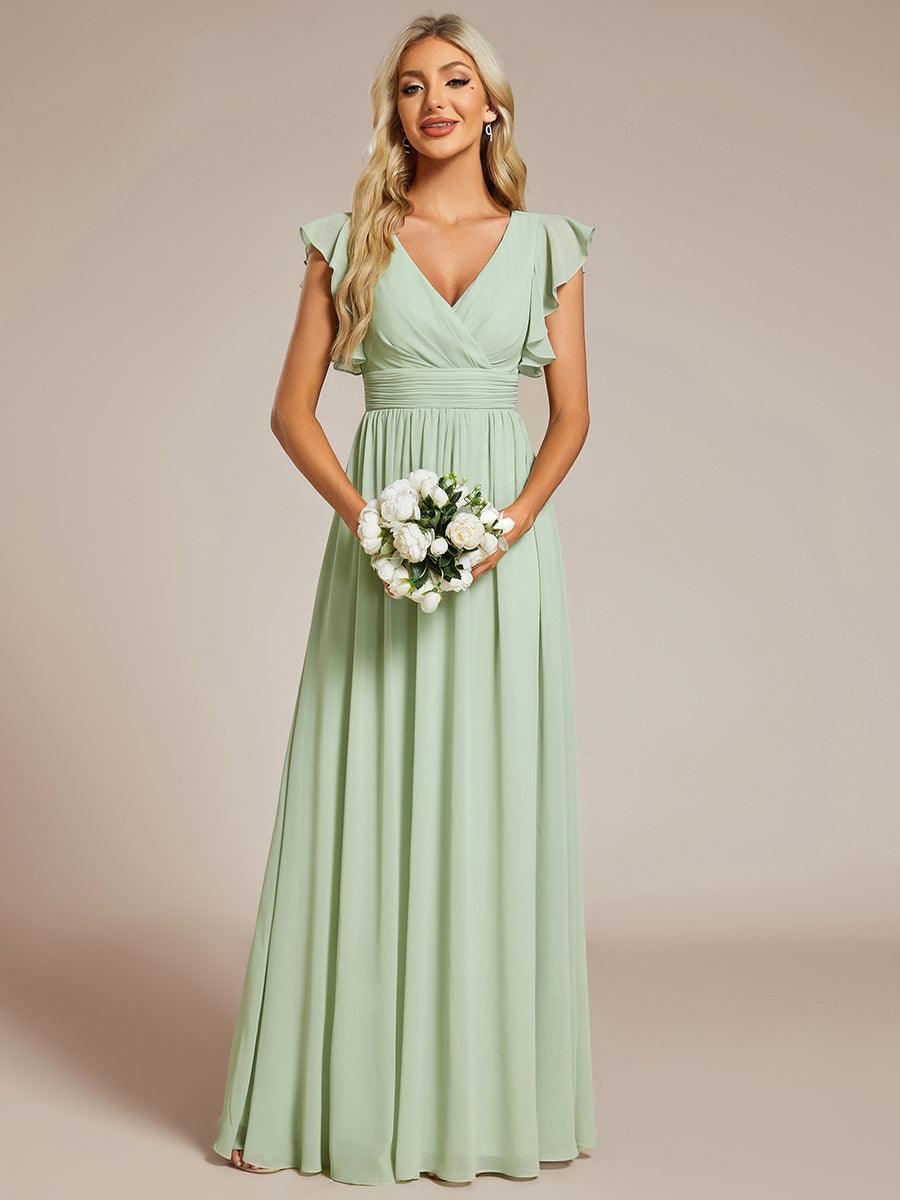 LILYANA™ | Vestido de dama de honor en gasa con mangas plisadas y abertura en la espalda