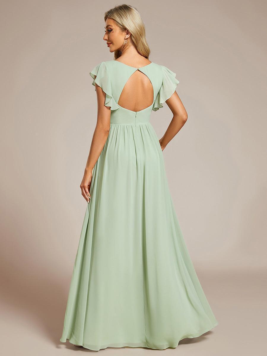 LILYANA™ | Vestido de dama de honor en gasa con mangas plisadas y abertura en la espalda
