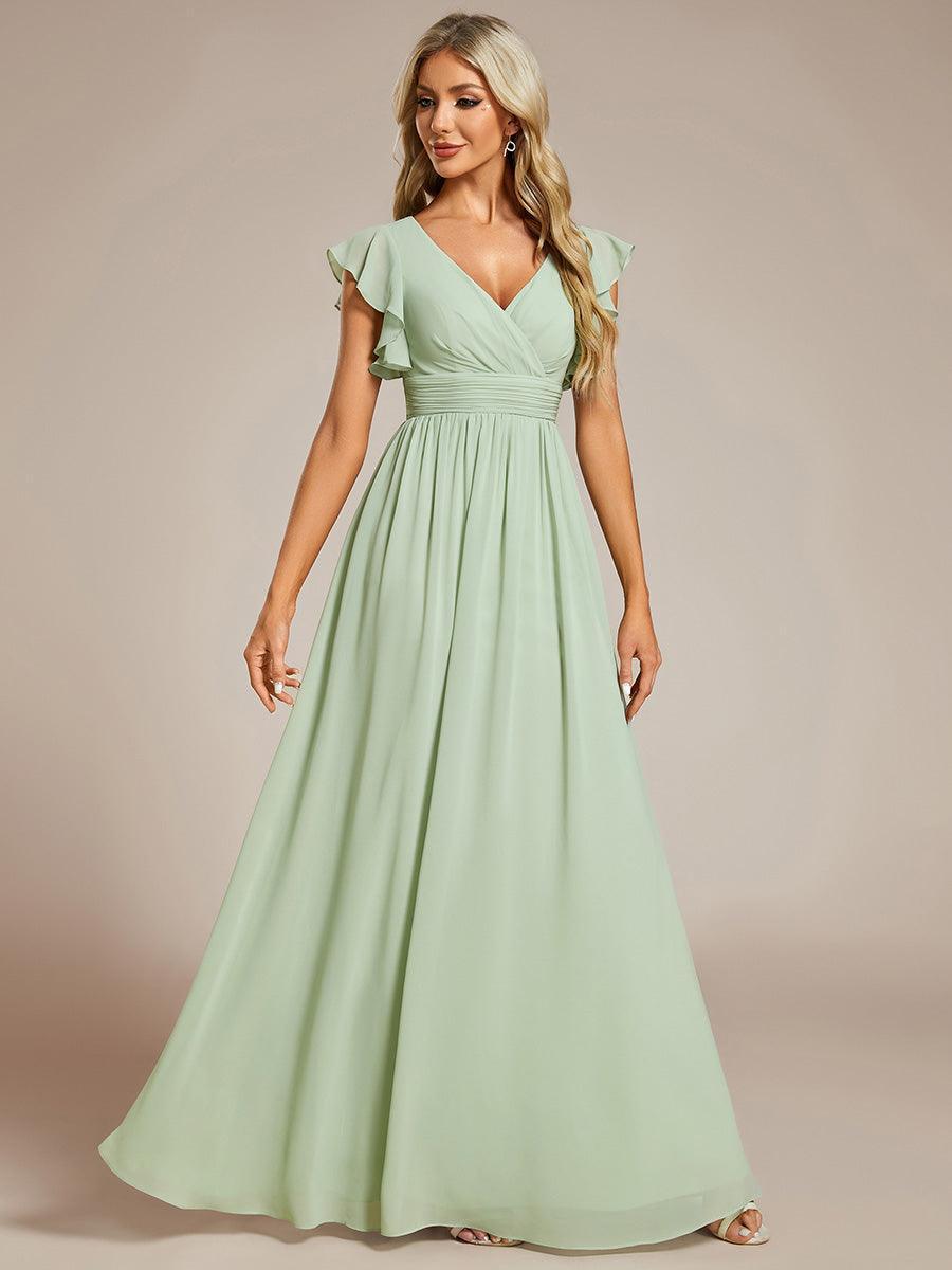 LILYANA™ | Vestido de dama de honor en gasa con mangas plisadas y abertura en la espalda