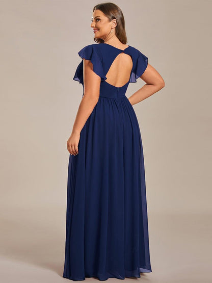 LILYANA™ | Vestido de dama de honor en gasa con mangas plisadas y abertura en la espalda