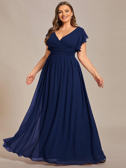 LILYANA™ | Vestido de dama de honor en gasa con mangas plisadas y abertura en la espalda