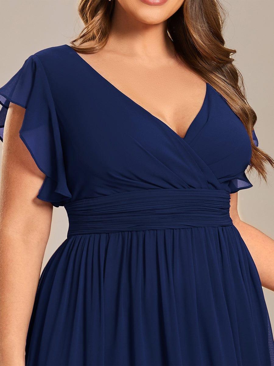 LILYANA™ | Vestido de dama de honor en gasa con mangas plisadas y abertura en la espalda