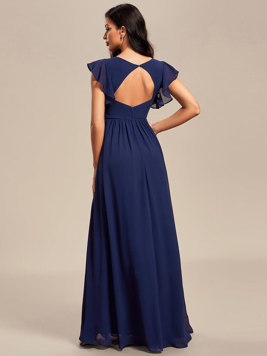 LILYANA™ | Vestido de dama de honor en gasa con mangas plisadas y abertura en la espalda