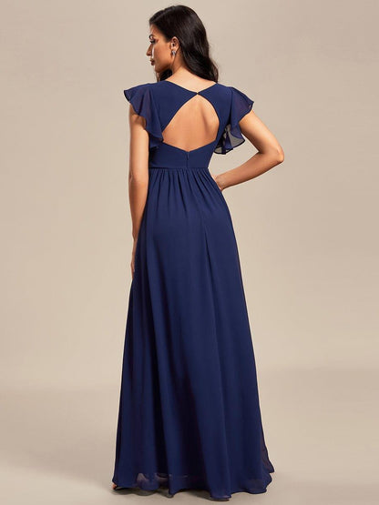 LILYANA™ | Vestido de dama de honor en gasa con mangas plisadas y abertura en la espalda