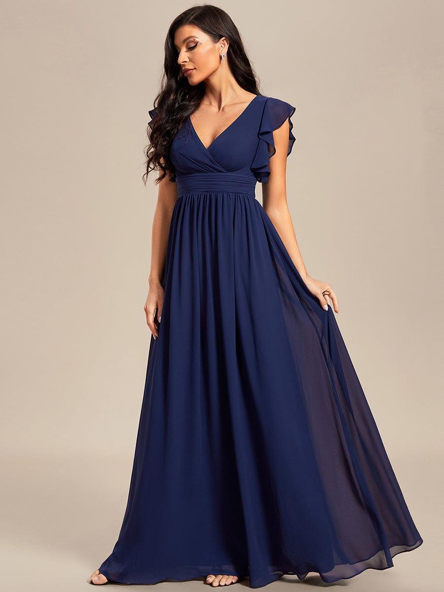 LILYANA™ | Vestido de dama de honor en gasa con mangas plisadas y abertura en la espalda