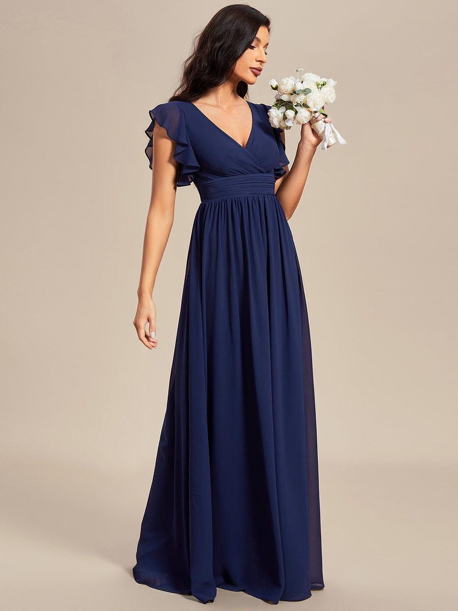 LILYANA™ | Vestido de dama de honor en gasa con mangas plisadas y abertura en la espalda
