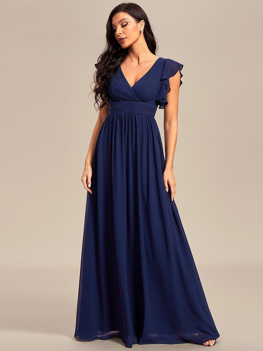 LILYANA™ | Vestido de dama de honor en gasa con mangas plisadas y abertura en la espalda