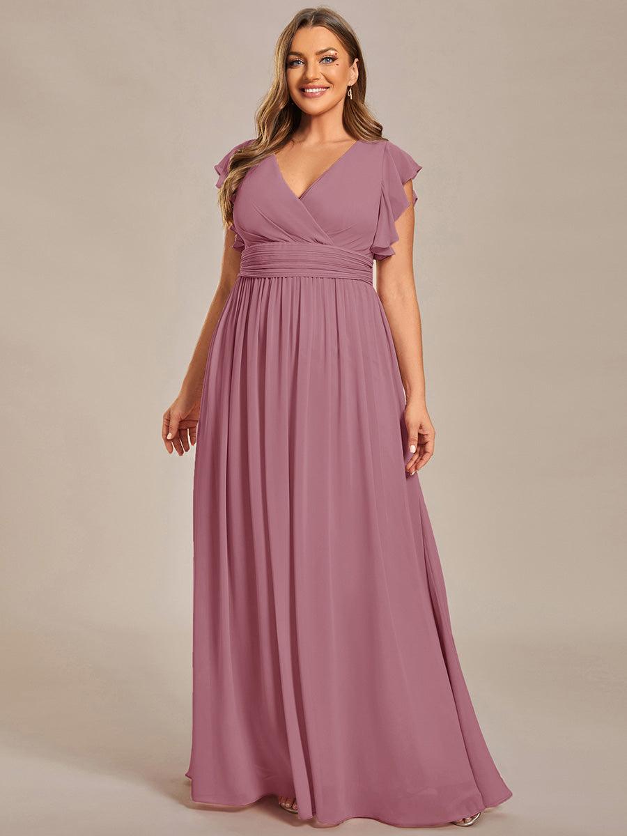 LILYANA™ | Vestido de dama de honor en gasa con mangas plisadas y abertura en la espalda
