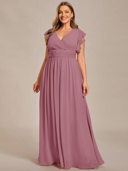 LILYANA™ | Vestido de dama de honor en gasa con mangas plisadas y abertura en la espalda